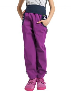 dětské softshellové kalhoty s fleecem Unuo Basic Jednorožci ostružinová