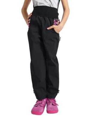 dětské softshellové kalhoty s fleecem Unuo Basic Kouzelné květiny černá